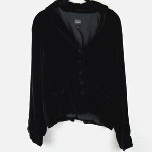 Eileen Fisher Black Velvet Button Front Jacket Small Silk Blend Lined